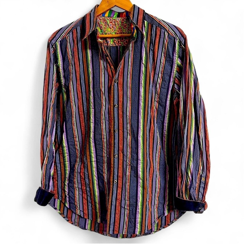 VTG Robert Graham Mens shirt L Stripe Jacquard Boho Dapper Boho luxury Statement
